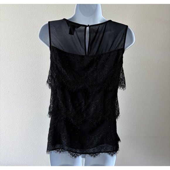 WHBM Top 10 Black Lace Mesh Beaded Sleeveless Whimsigoth Dark Fairycore Romantic - Picture 9 of 13